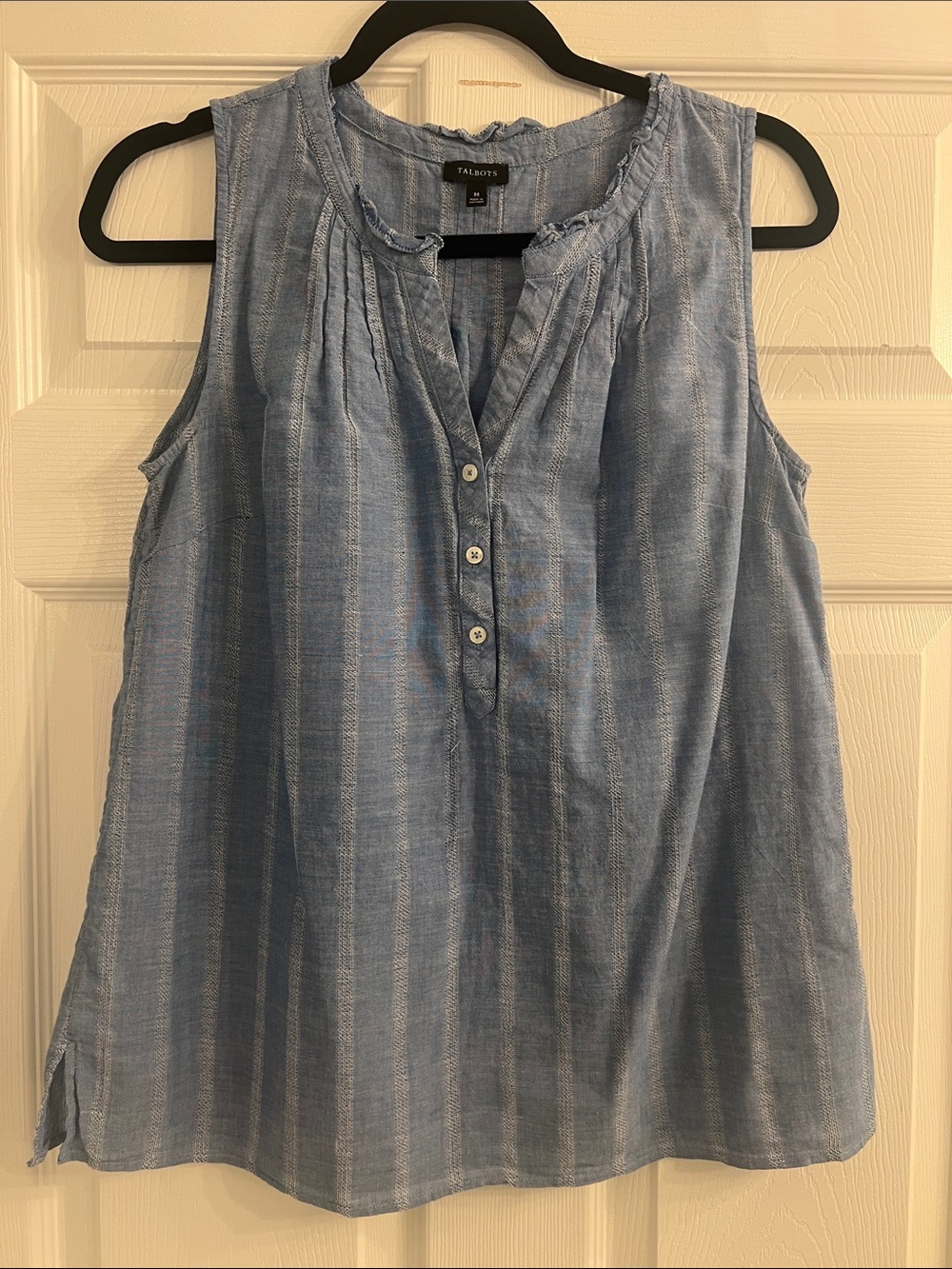 Talbots Light Blue Striped Sleeveless Henley Camisole